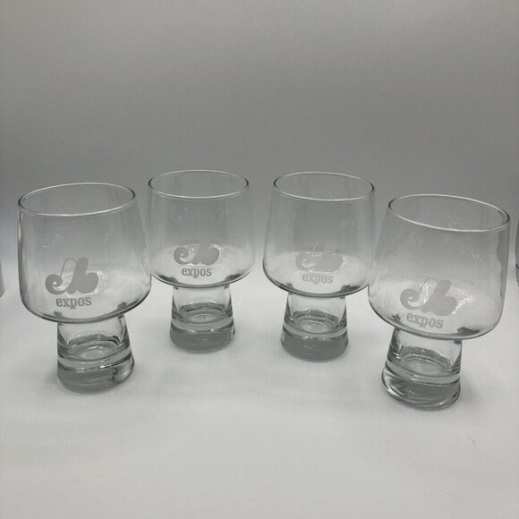Vintage MLB Baseball Montreal Expos Etched Glass Set of 4 Glasses/goblets Beer - Picture 1 of 12
